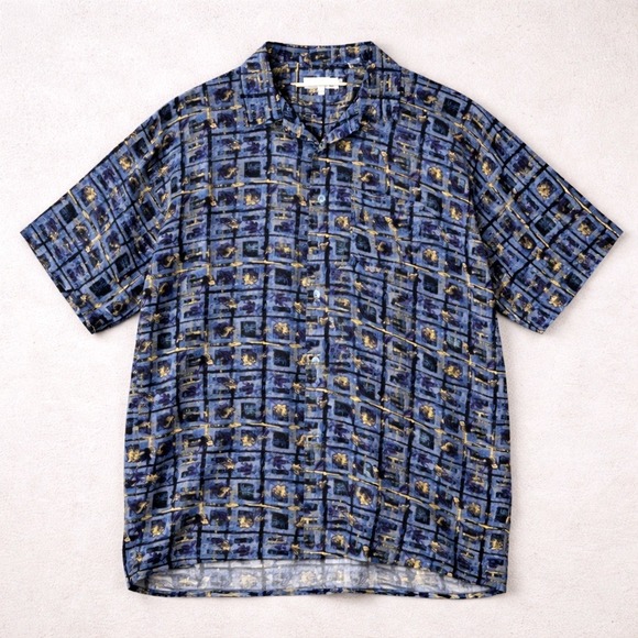 American Vintage Other - Vintage Camp Shirt Mens Medium Blue‎ Abstract Print Rayon 80s Direction Vacation